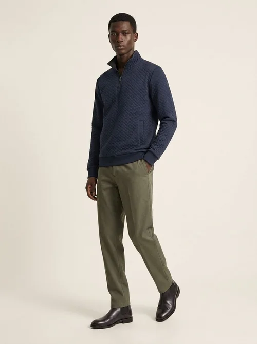 Men's Quilted Quarter-Zip Pullover with Contrast Collar
