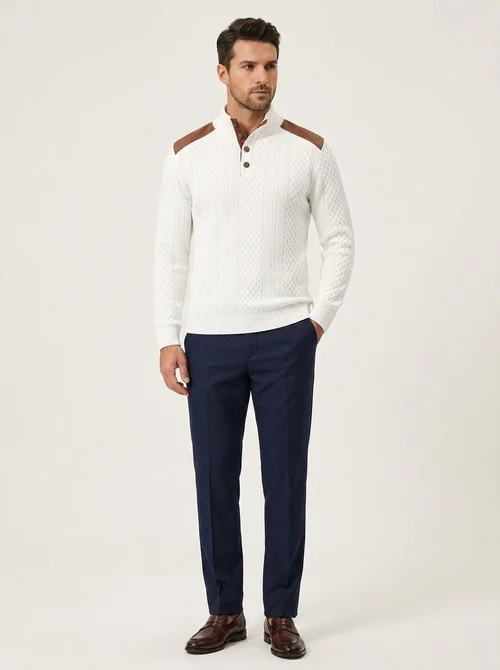 Men's Contrast Patchwork Henley Sweater