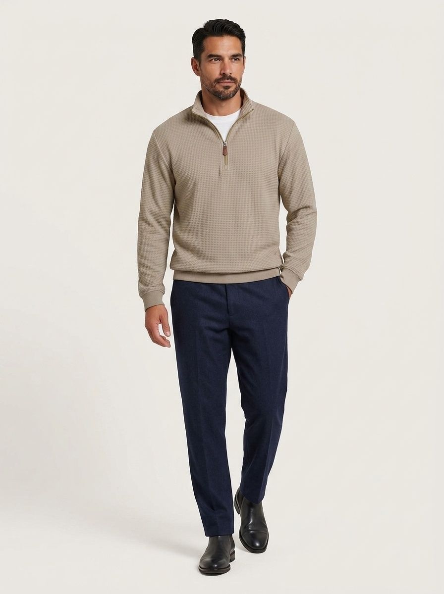 Men's Waffle Knit Quarter-Zip Pullover