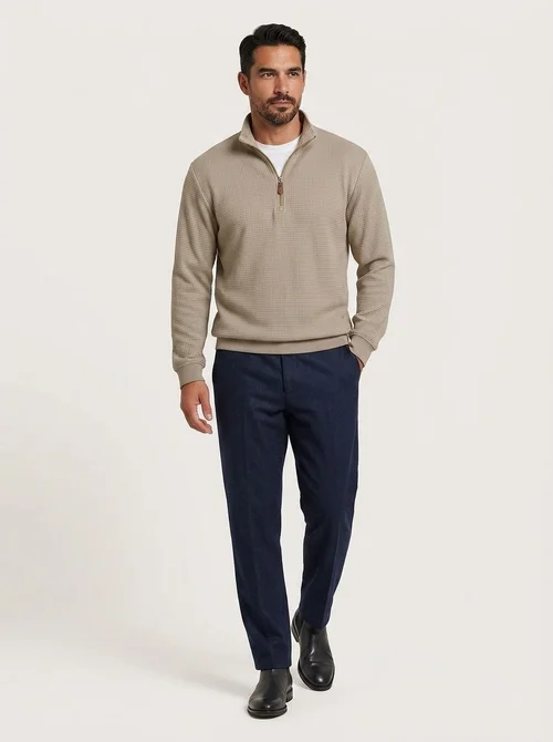 Men's Waffle Knit Quarter-Zip Pullover