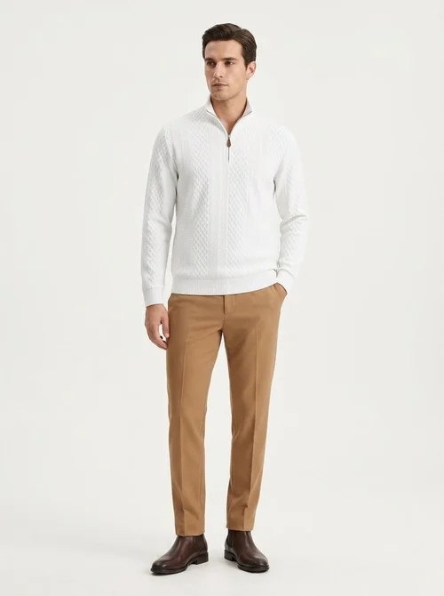 Men's Quarter-Zip Textured Knit Sweater