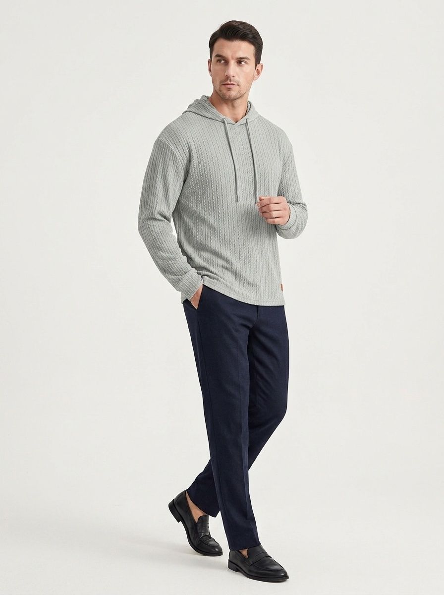 Men's Textured Knit Drawstring Hoodie