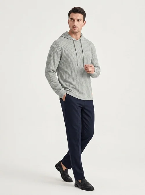 Men's Textured Knit Drawstring Hoodie