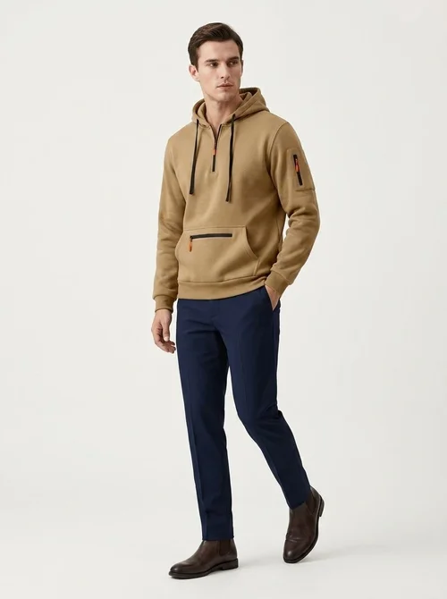 Men's Quarter-Zip Hooded Sweatshirt with Utility Pockets