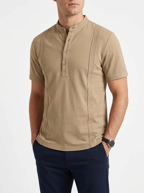 T-shirt Henley décontracté à manches courtes pour homme avec col mao