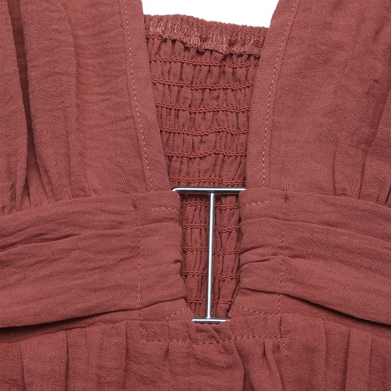 Vestido largo de mujer con escote en V y volantes - Vestido de verano para la playa