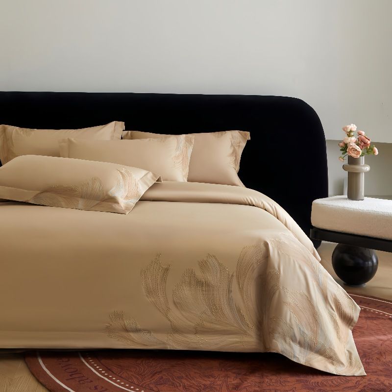 Luxury Embroidered Cotton 4-Piece Bedding Set - Elegant Floral Duvet Cover