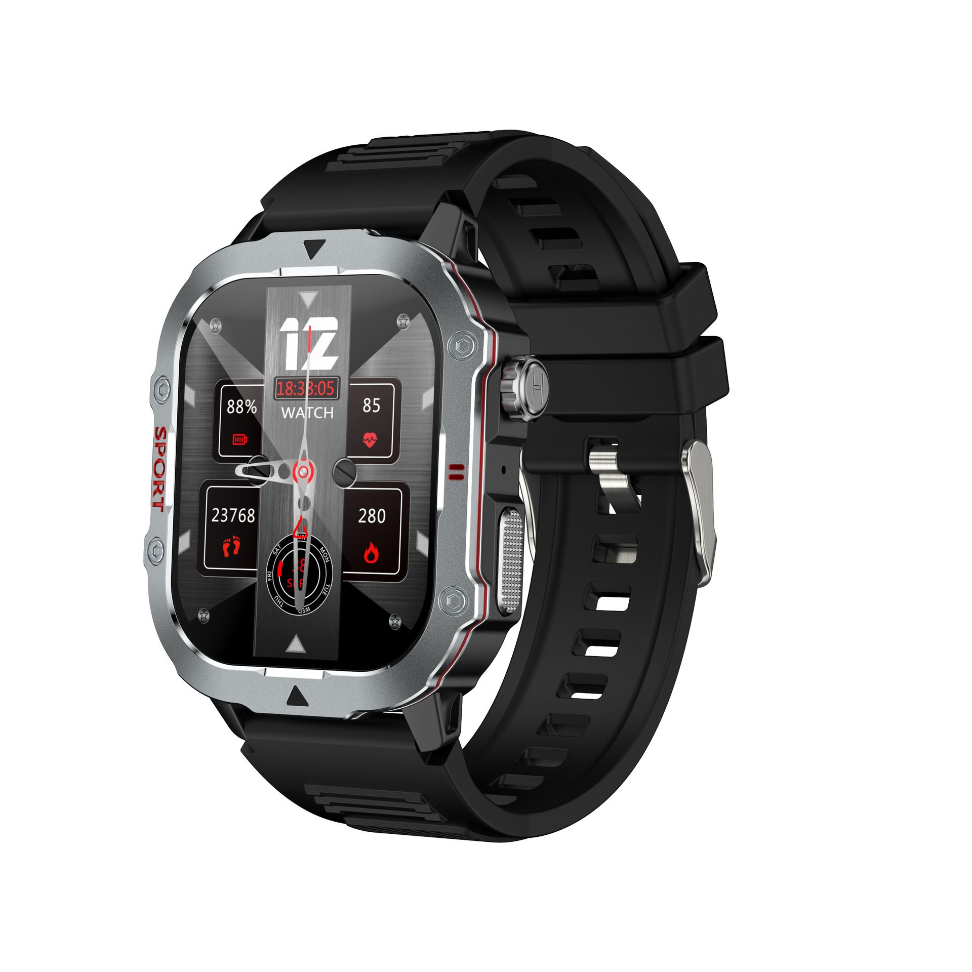 QX11 Rugged Smart Watch with Square Display, GPS & Bluetooth Calling