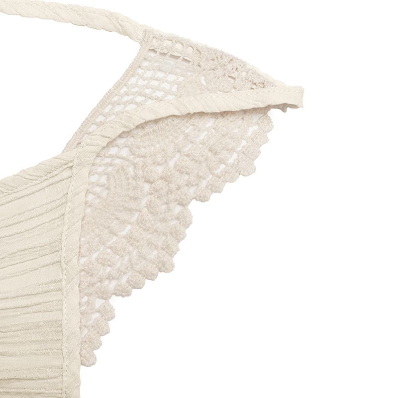 Vestido largo bohemio de encaje blanco roto con escote en V y ganchillo