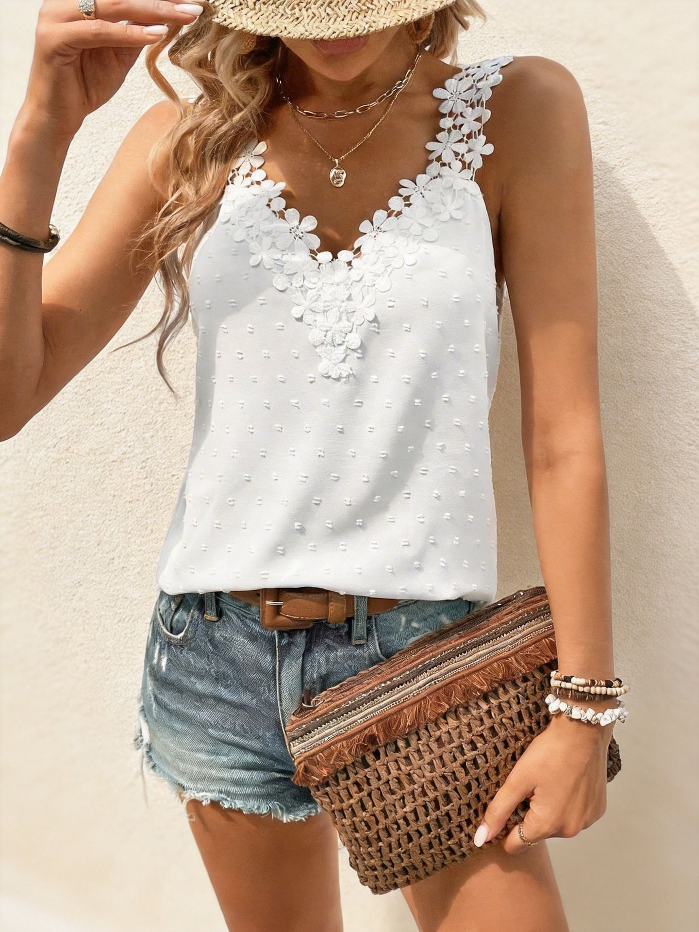 Women's Wear Floral Appliqué Sleeveless V-Neck Vest GWC-00007