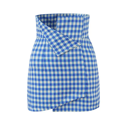 Plaid Asymmetrical A-Line Skirt High Waist KUN-00027