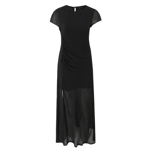 Women's Ruched Button Slit Midi Dress Flutter Sleeve KUN-00056