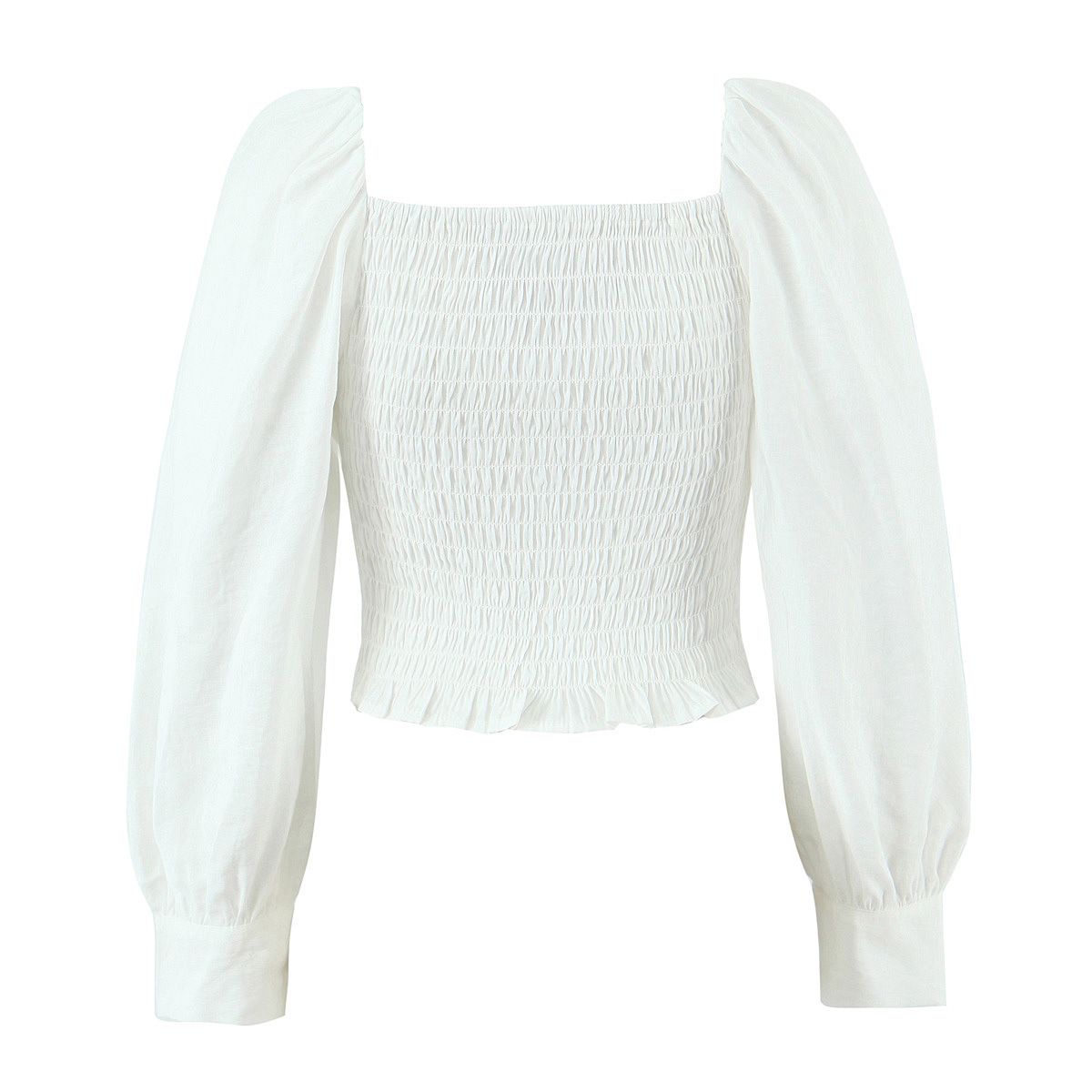 Blusa francesa vintage para mujer con parte superior elástica en la espalda KUN-00059