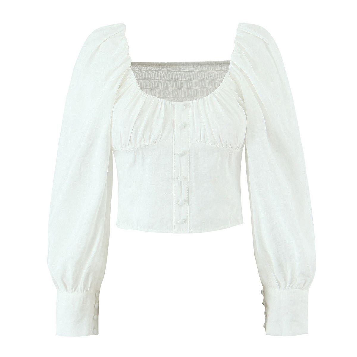 Blusa francesa vintage para mujer con parte superior elástica en la espalda KUN-00059