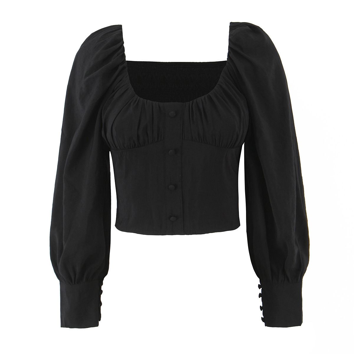 Blusa francesa vintage para mujer con parte superior elástica en la espalda KUN-00059