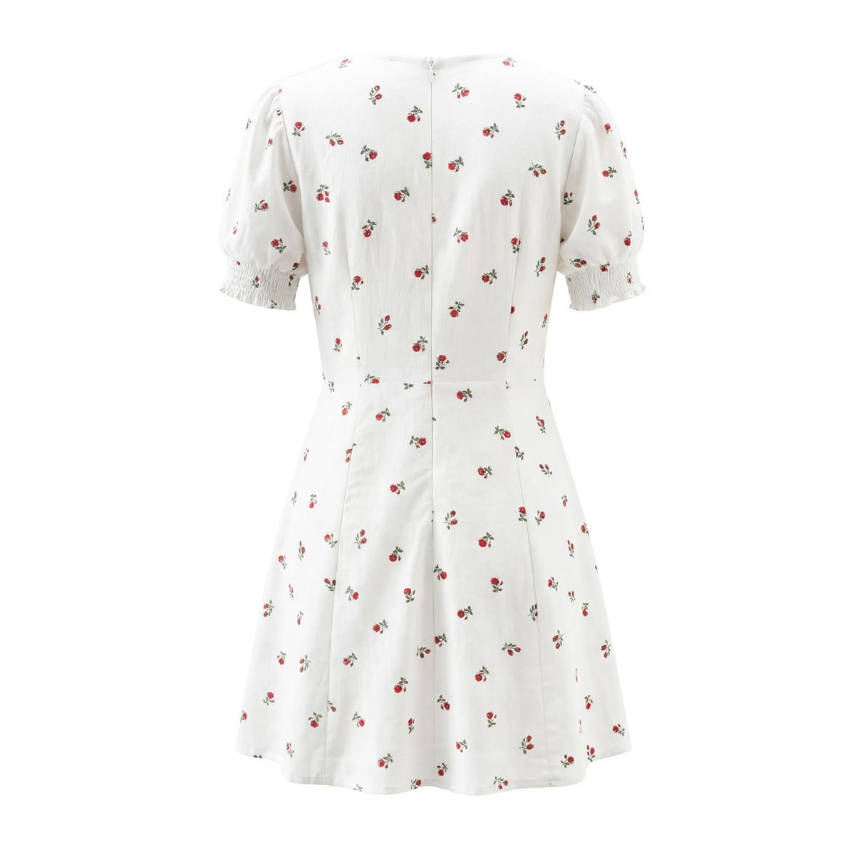 Floral Square Neck Puff Sleeve Dress Vintage Slim KUN-00112
