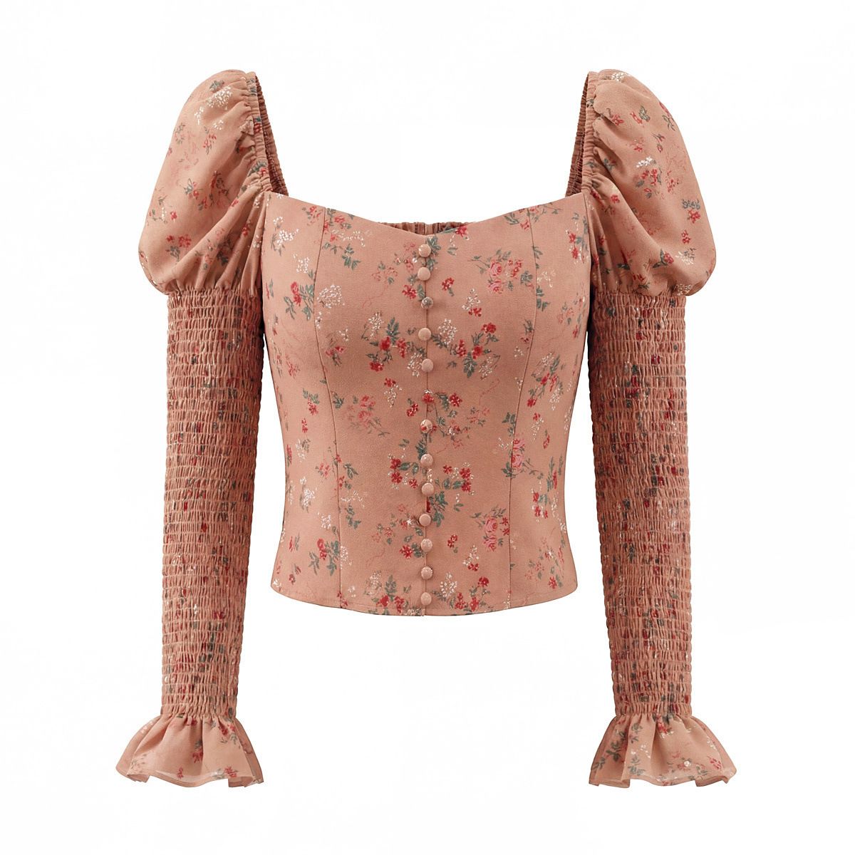 Top con cuello cuadrado y mangas abullonadas y estampado floral KUN-00038