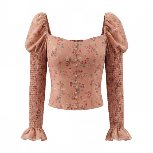 Top con cuello cuadrado y mangas abullonadas y estampado floral KUN-00038