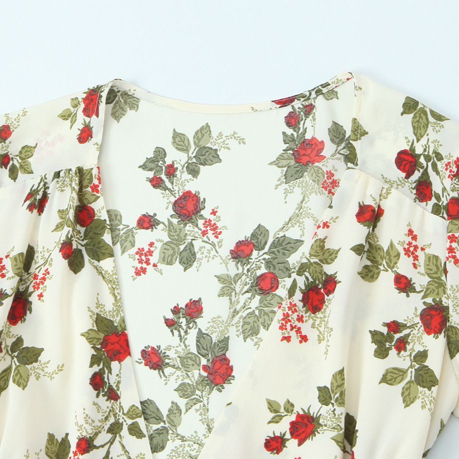Floral Print Wrap Dress Long Sleeve Tie Waist KUN-00131