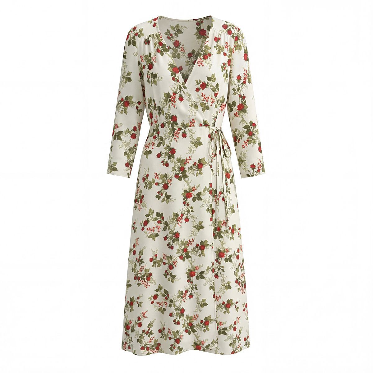 Floral Print Wrap Dress Long Sleeve Tie Waist KUN-00131