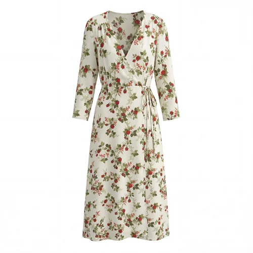 Floral Print Wrap Dress Long Sleeve Tie Waist KUN-00131
