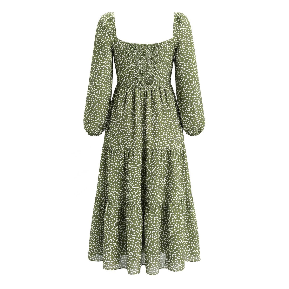 Women's French Style Polka Dot Long Sleeve Midi Dress KUN-00132