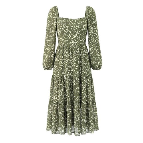 Women's French Style Polka Dot Long Sleeve Midi Dress KUN-00132