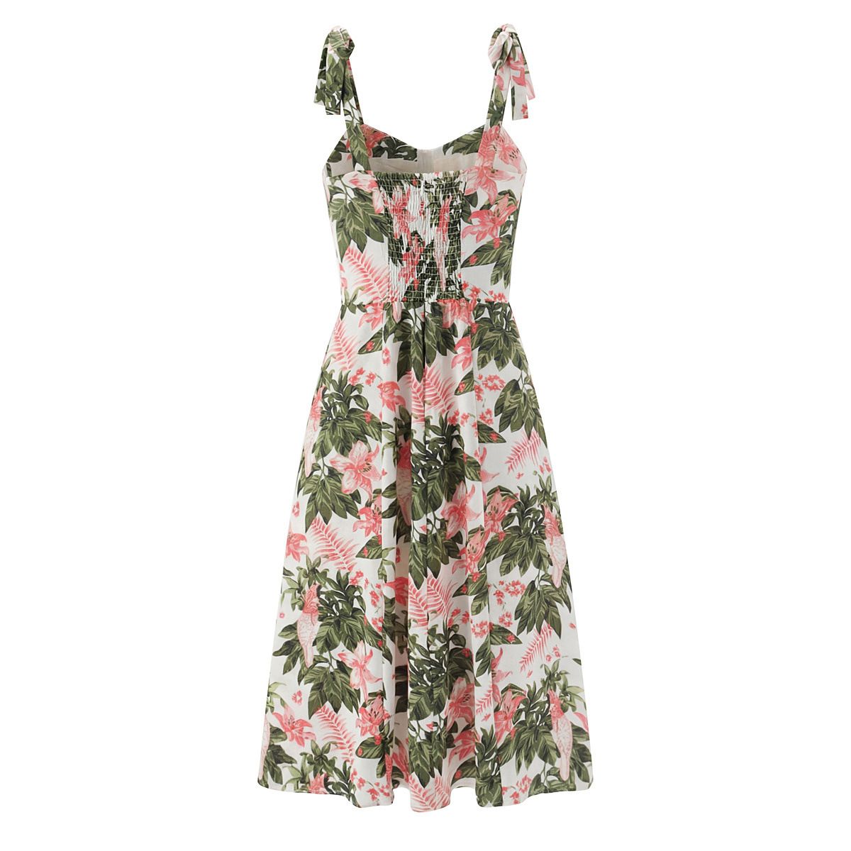 Robe d'été moulante à imprimé floral et bretelles à nouer KUN-00135
