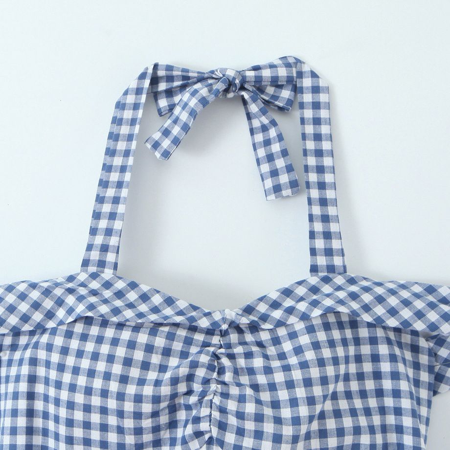 Plaid Mini Dress with Bow Tie Halter Neck KUN-00026