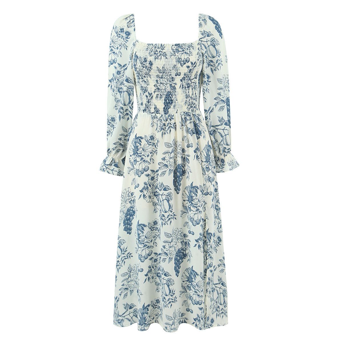 Women's French Square Neck Bodycon Midi Dress - Slim Fit KUN-00168