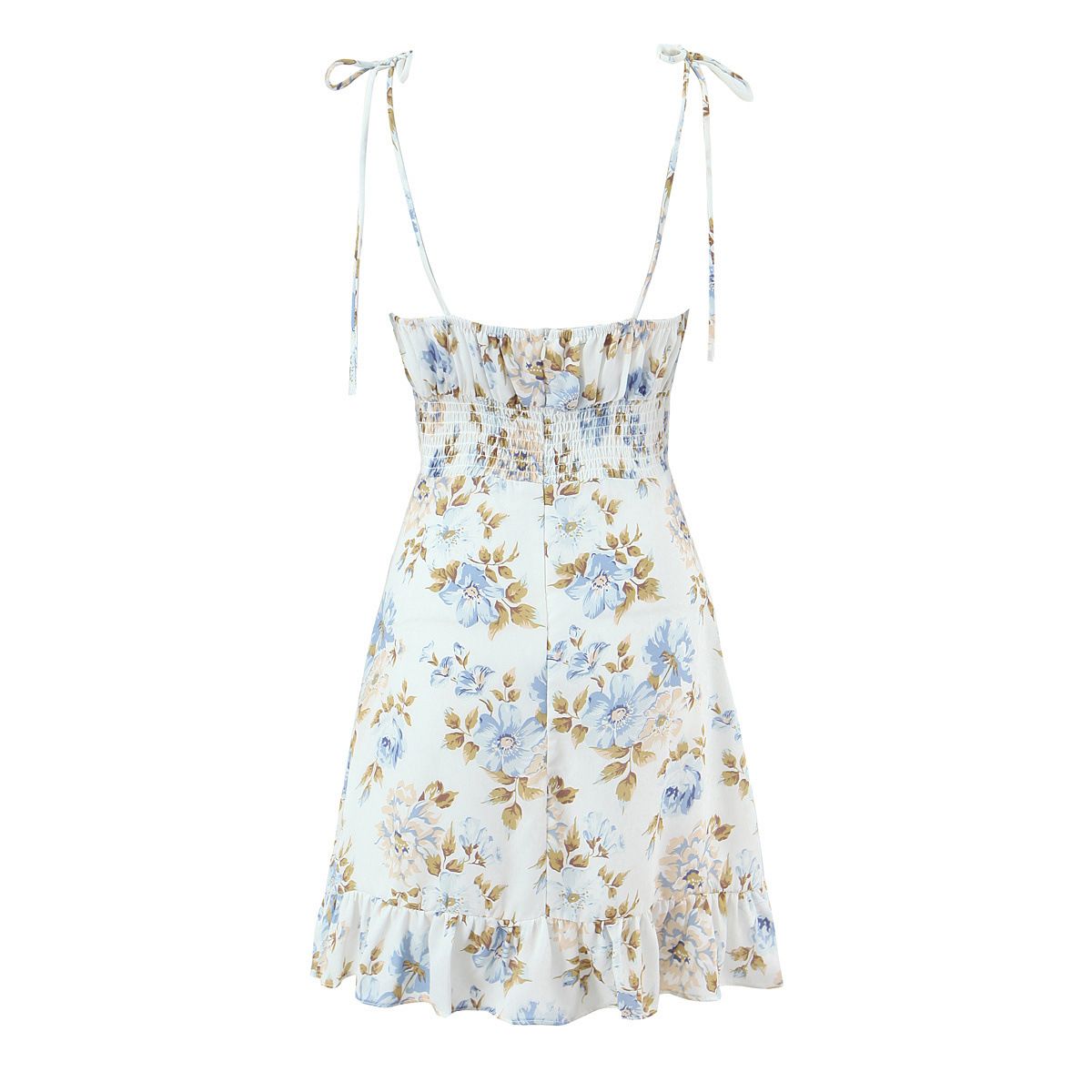 Floral Print Sundress Ruffle Trim Slim Fit KUN-00035