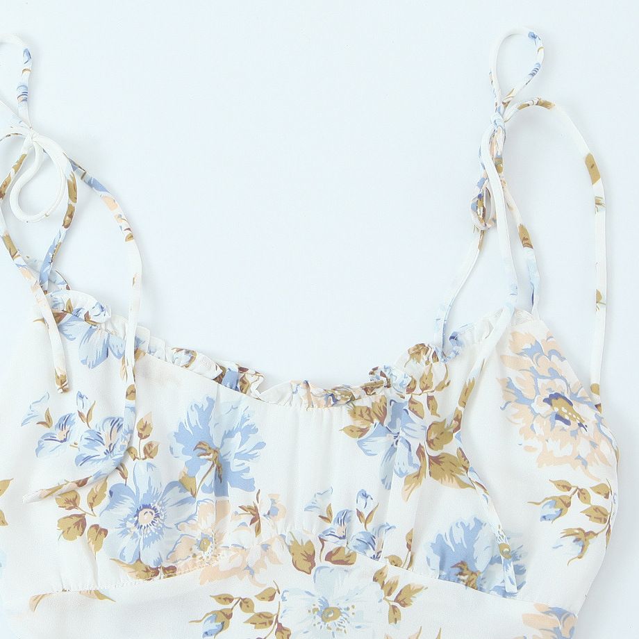 Floral Print Sundress Ruffle Trim Slim Fit KUN-00035