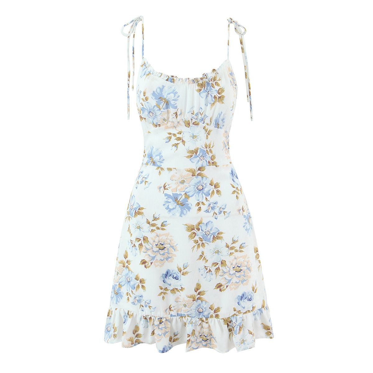 Floral Print Sundress Ruffle Trim Slim Fit KUN-00035