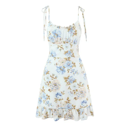 Floral Print Sundress Ruffle Trim Slim Fit KUN-00035