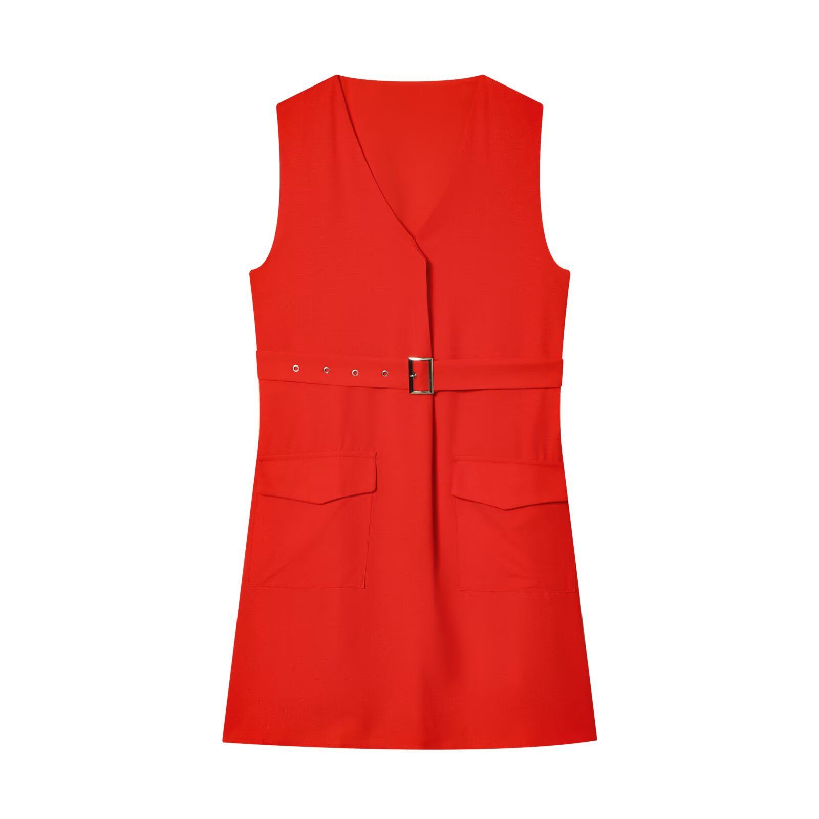 Sleeveless Belted Dress Classic European Style KUN-00102
