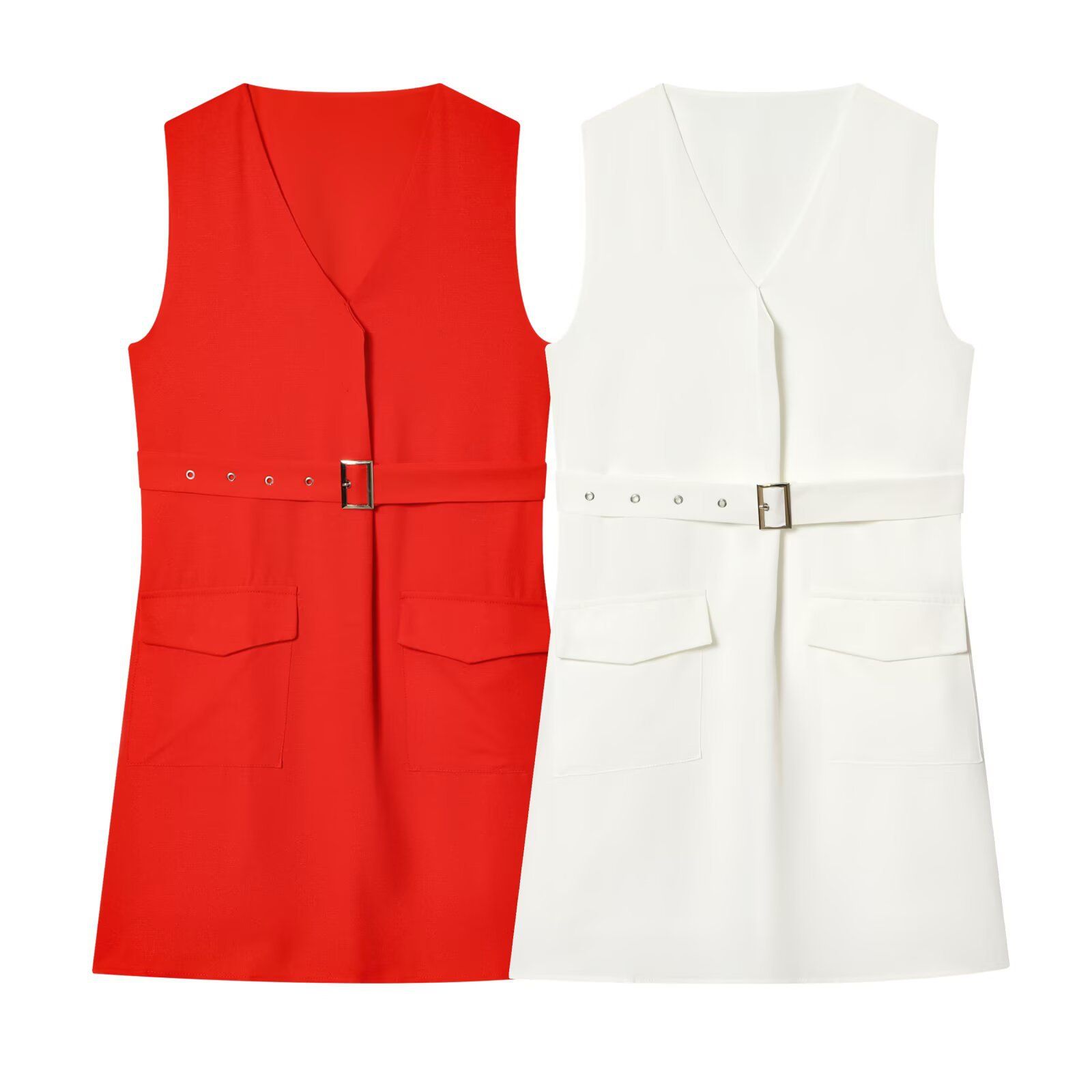 Sleeveless Belted Dress Classic European Style KUN-00102