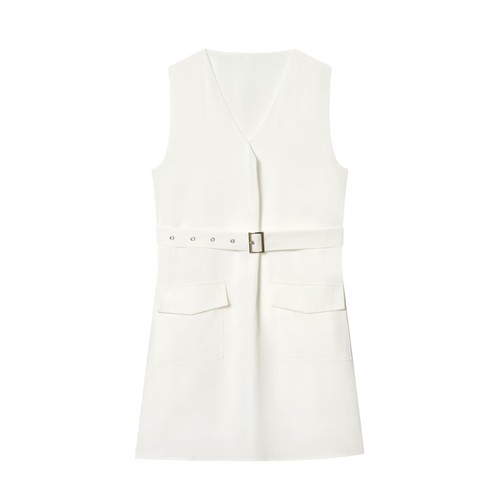 Sleeveless Belted Dress Classic European Style KUN-00102