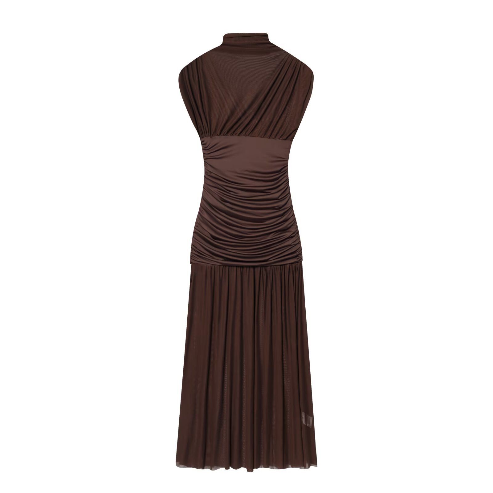 Silk Mesh Midi Dress - Versatile European Style KUN-00061