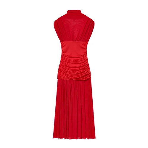 Silk Mesh Midi Dress - Versatile European Style KUN-00061