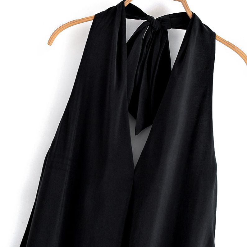 Vestido midi elegante con cuello halter y lazo para mujer KUN-00003