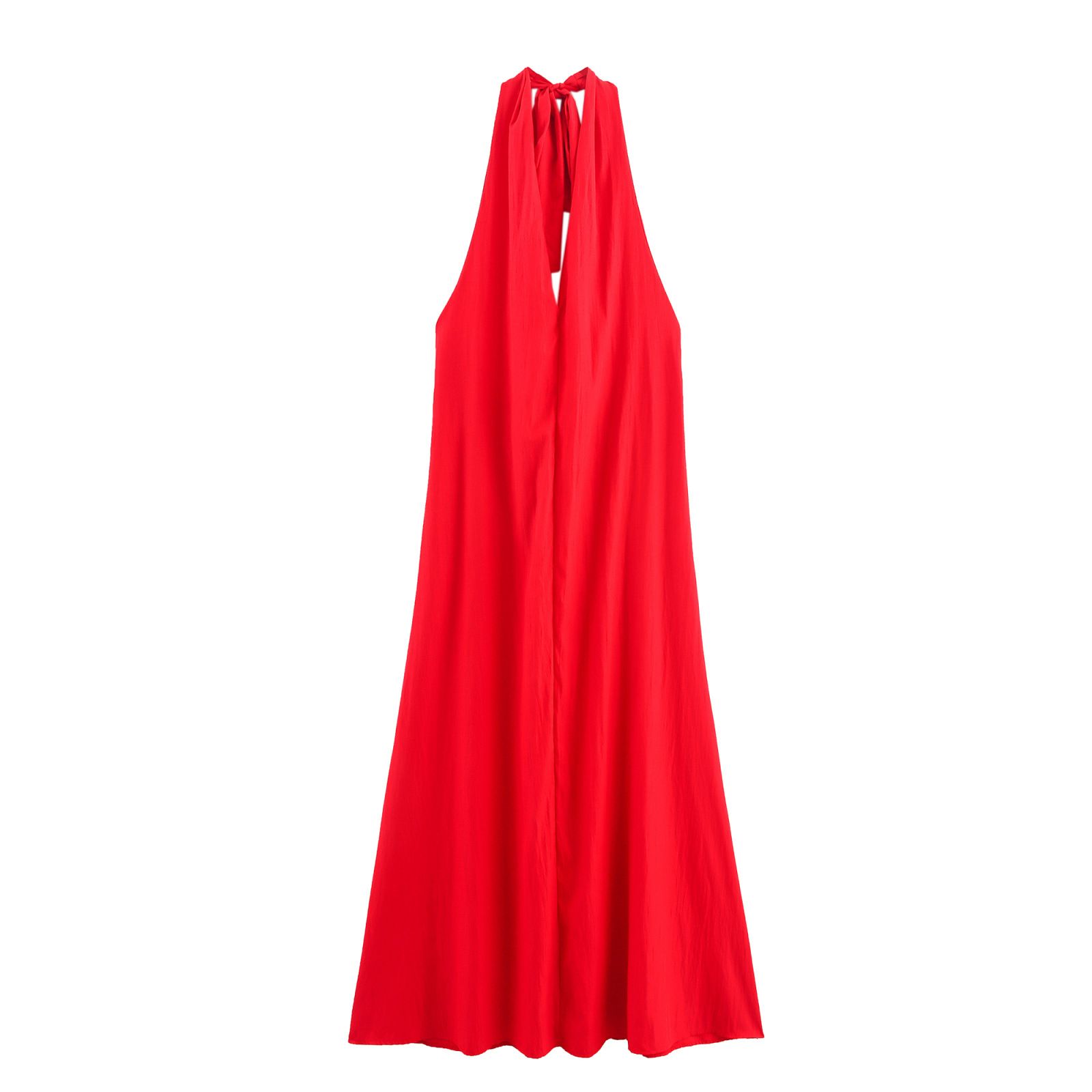 Vestido midi elegante con cuello halter y lazo para mujer KUN-00003