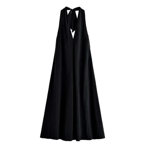 Vestido midi elegante con cuello halter y lazo para mujer KUN-00003