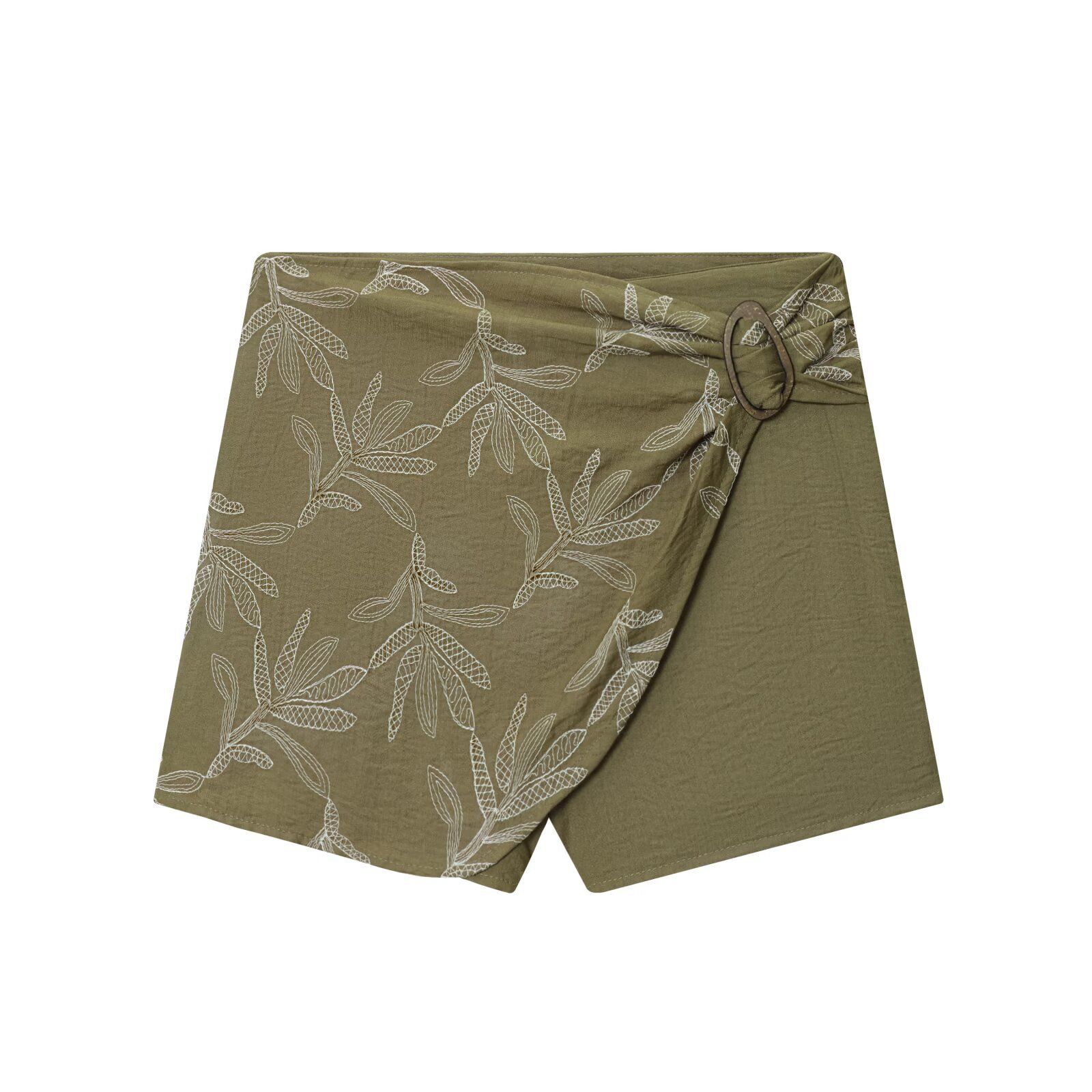 Embroidered Short Sleeve Shirt & High Waist Skirt Pants Set KUN-00016