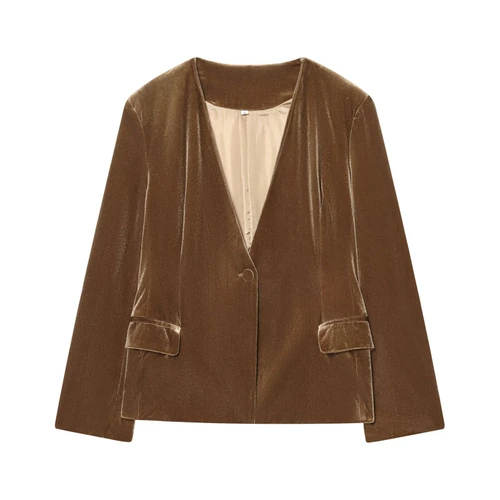 Conjunto de blazer de terciopelo y pantalón acampanado - Estilo europeo KUN-00113