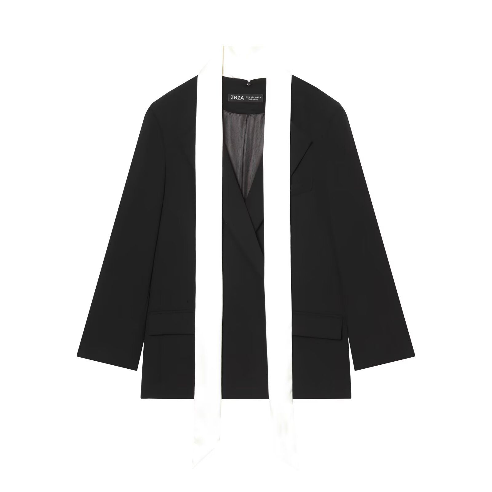 Veste blazer femme à blocs de couleur, écharpe, manches longues KUN-00007