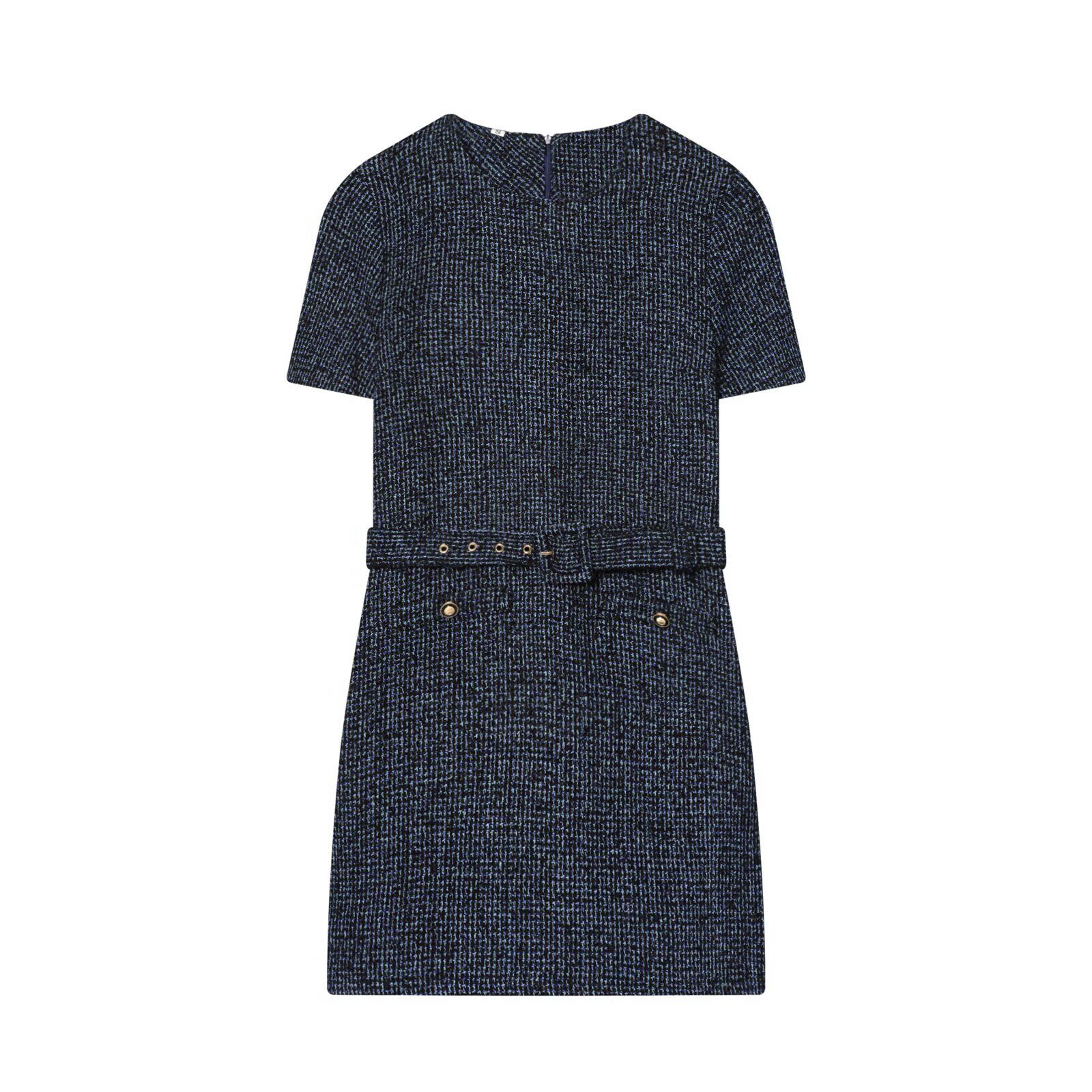 Tweed Dress with Belt - Chic European Style KUN-00103