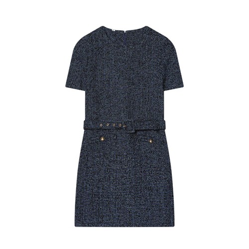 Tweed Dress with Belt - Chic European Style KUN-00103