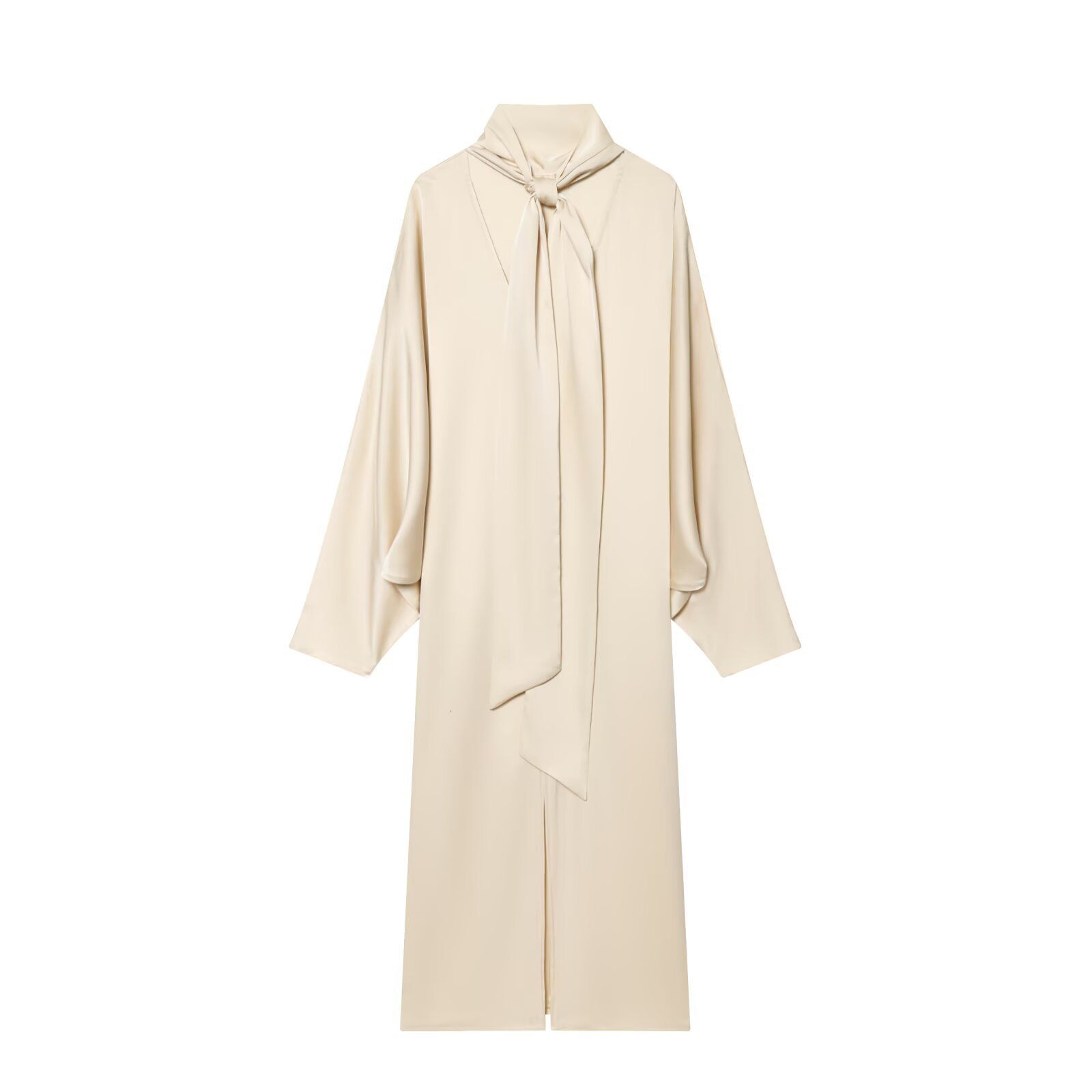 Silk-Feel Midi Dress - Elegant Waist Tie KUN-00115