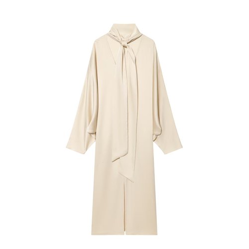 Silk-Feel Midi Dress - Elegant Waist Tie KUN-00115