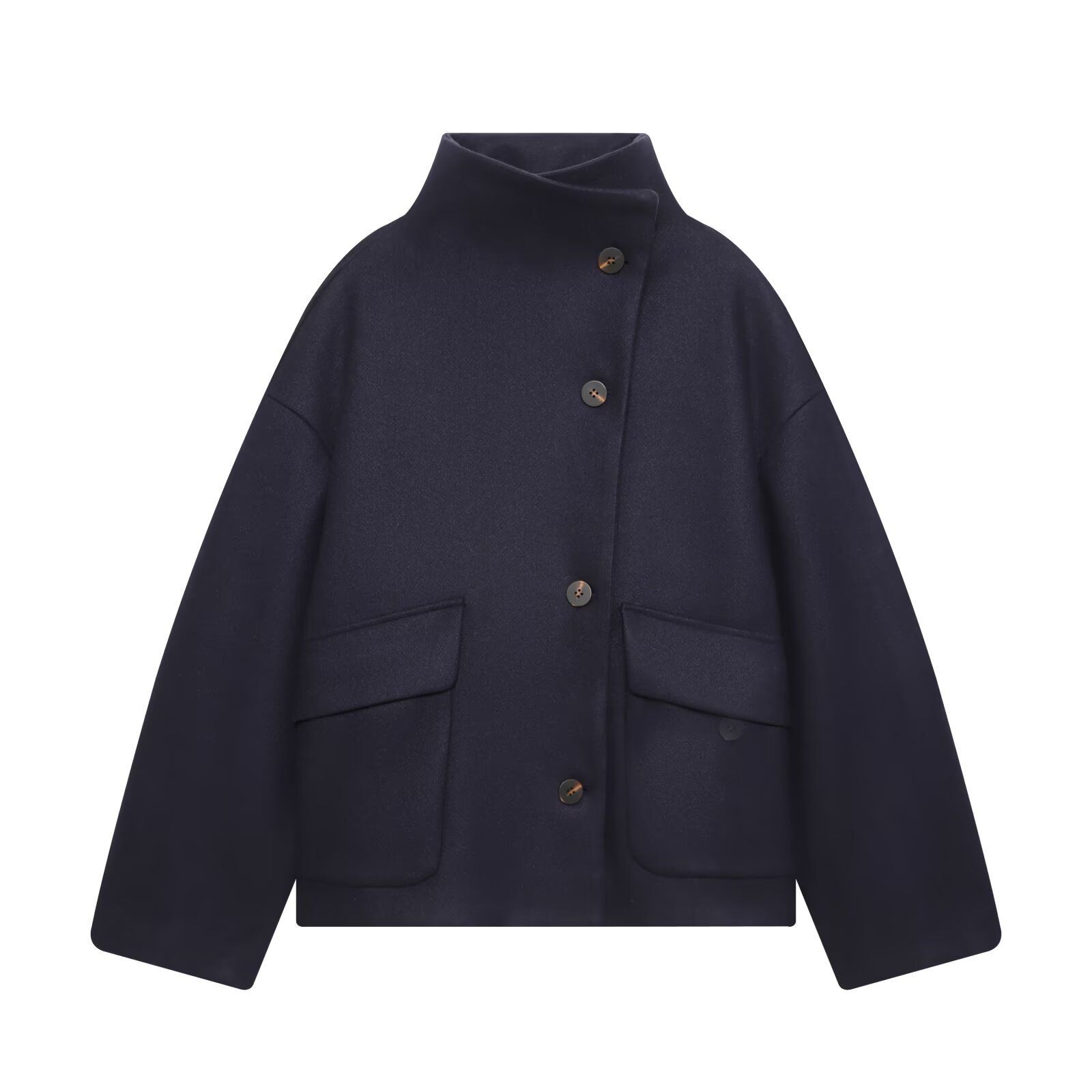 Wool Blend Straight-Leg Coat - Chic Stand Collar Overcoat KUN-00041